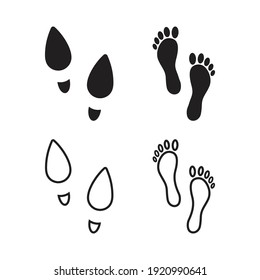Collection of footprints shoes human walking and shoe sole feet footsteps people. Footsteps icon or sign for print, isolated on white background - vector design