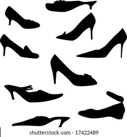 collection of footwear silhouettes isolated on white background