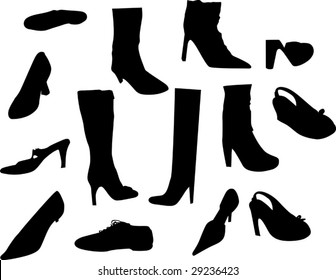 collection of footwear silhouettes isolated on white background