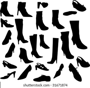 collection of footwear silhouettes isolated on white background