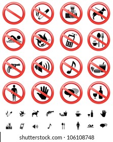 The collection of forbidden signs, with several printable versions, isolated on the white background