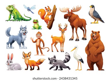 Collection of forest animals. Woodland animals set vector cartoon illustration