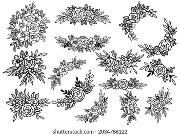 collection forest fern eucalyptus art foliage natural leaves herbs in line style. Decorative beauty elegant illustration for design hand drawn flower