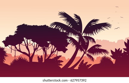 Collection of forest landscape silhouettes