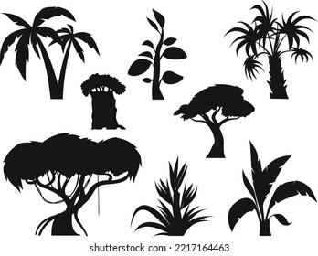 Colección de árboles forestales conjunto vector aislado Silhouettes