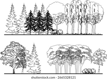 Coleção Coleção de Vetores de Árvore da Floresta em Preto e Branco	
