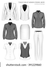 Collection of formal wear for business women. Fully editable handmade mesh. Vector illustration.