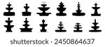 Collection of fountain silhouette isolated on transparent background. Hand drawn vector art. 