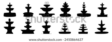 Collection of fountain silhouette isolated on transparent background. Hand drawn vector art. 