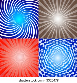 A collection of four (4) light bursts, vector illustration