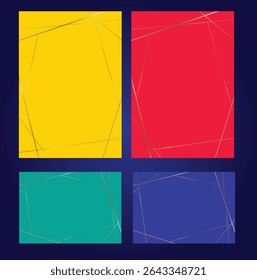 A collection of four abstract background designs,solid colors overlaid with a pattern of thin, intersecting gold lines that create geometric shapes and a modern