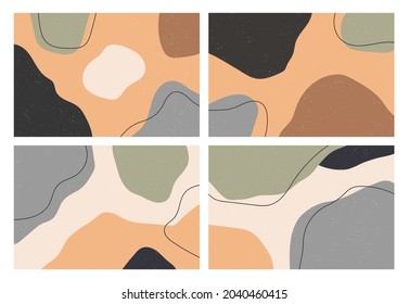 Una colección de cuatro antecedentes abstractos. Dibujar a mano varias formas y objetos de garabatos. Ilustración vectorial contemporánea moderna de moda. Cada fondo está aislado. Color del pastel