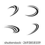 Collection of four abstract black curved lines representing motion, speed, or dynamic movement