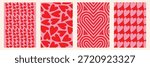 collection of four abstract heart patterns celebrating love and romance in shades of red and pink perfect for design projects