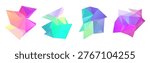 Collection of Four Abstract Holographic Low Poly Geometric Crystal Shapes with Colorful Iridescent Gradient Facets on White Background for Modern Design and Decoration
