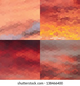 Collection of Four Abstract Red Geometric Backgrounds, Vector Illustration