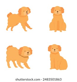 Collection of four adorable cartoon golden doodles in different playful positions