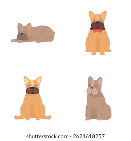 Collection of four adorable french bulldog illustrations in different stances on a white background
