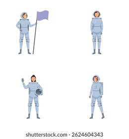Collection of four astronaut illustrations in different stances, perfect for spacethemed projects