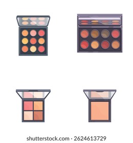 Collection of four beauty makeup palettes in a clean vector style