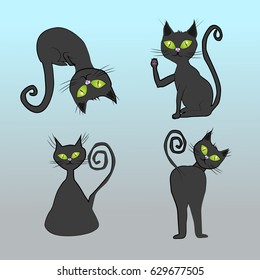 A collection of four black cats