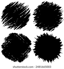 A collection of four black circular shapes against a white backdrop