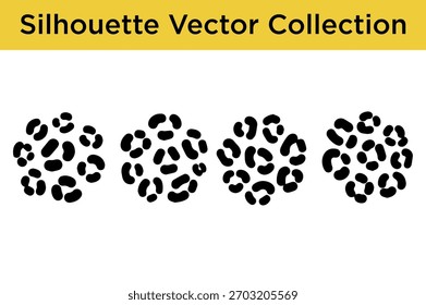 Una colección de cuatro patrones de manchas de leopardo de silueta negra sobre un fondo blanco.