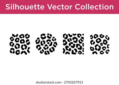 A collection of four black silhouette vector graphics featuring leopard print patterns in various shapes.