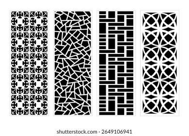 Collection Of Four Black And White Decorative Panels Featuring Geometric And Floral Patterns