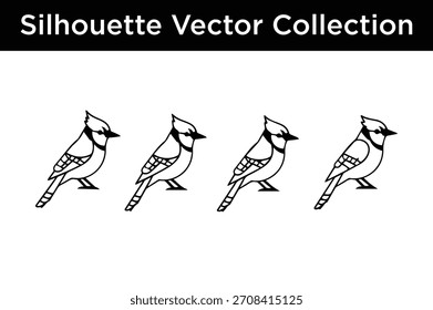 Una colección de cuatro siluetas de Vector blanco y negro de pájaros azules, ideal para proyectos de diseño.