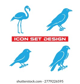 A collection of four blue silhouettes featuring a flamingo