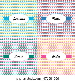 Collection of four bright vivid seamless patterns chevron zigzag texture theme backgrounds in trendy colors.