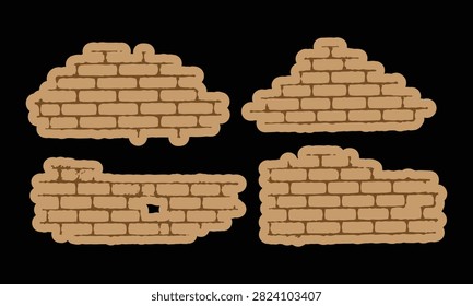 Collection of four brown brick wall design elements with artistic ripped edges suitable for creative architectural backdrops and construction themes.