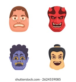 Collection of four cartoon faces showing different emotions and characters