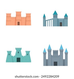 Collection of four cartoonstyle castles, suitable for fairy tale and fantasy themes