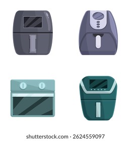Collection of four cartoonstyle illustrations of contemporary kitchen appliances