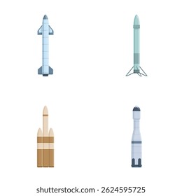 Collection of four cartoonstyle rockets, ideal for educational content and designs about space exploration