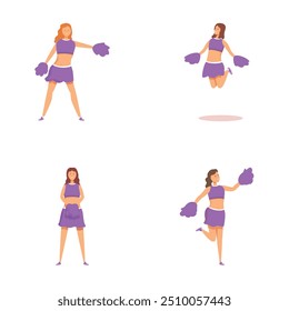 Collection of four cheerleading pose graphics, perfect for sport and team spirit themes