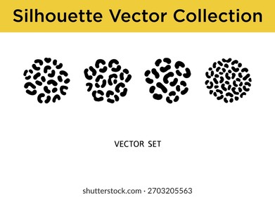 A collection of four circular black silhouette vector graphics featuring leopard spot patterns.