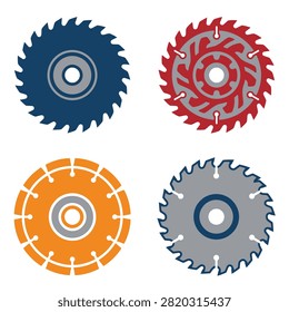 A collection of four circular saw blades in different styles and colors representing various cutting equipment for industrial and DIY projects.