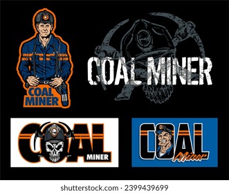 collection of four coal miner mascot designs for stickers or tees