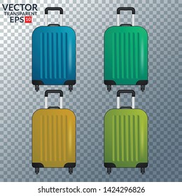 Collection of four color luggage travel case isolated