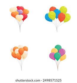 Collection of four colorful balloon bouquets in various color schemes ideal for celebrations