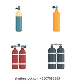 Collection of four colorful cartoonstyle fire extinguishers, ideal for safety illustrations