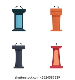 Collection of four colorful cartoonstyle podiums, suitable for presentations and conferences