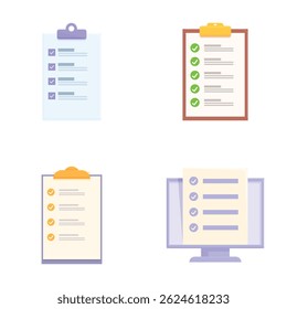 Collection of four colorful checklist icons in a flat design style, suitable for web and app interfaces