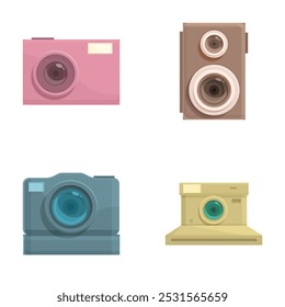 Collection of four colorful, detailed camera illustrations with a modern and retro design