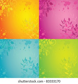 Collection of four colorful floral backgrounds. EPS 8 CMYK with global colors vector illustration.