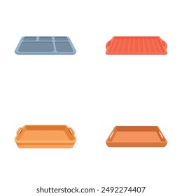 Collection of four colorful isolated baking tray vectors, perfect for kitchenthemed designs