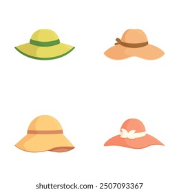 Collection of four colorful summer hats, perfect for seasonal fashion illustrations